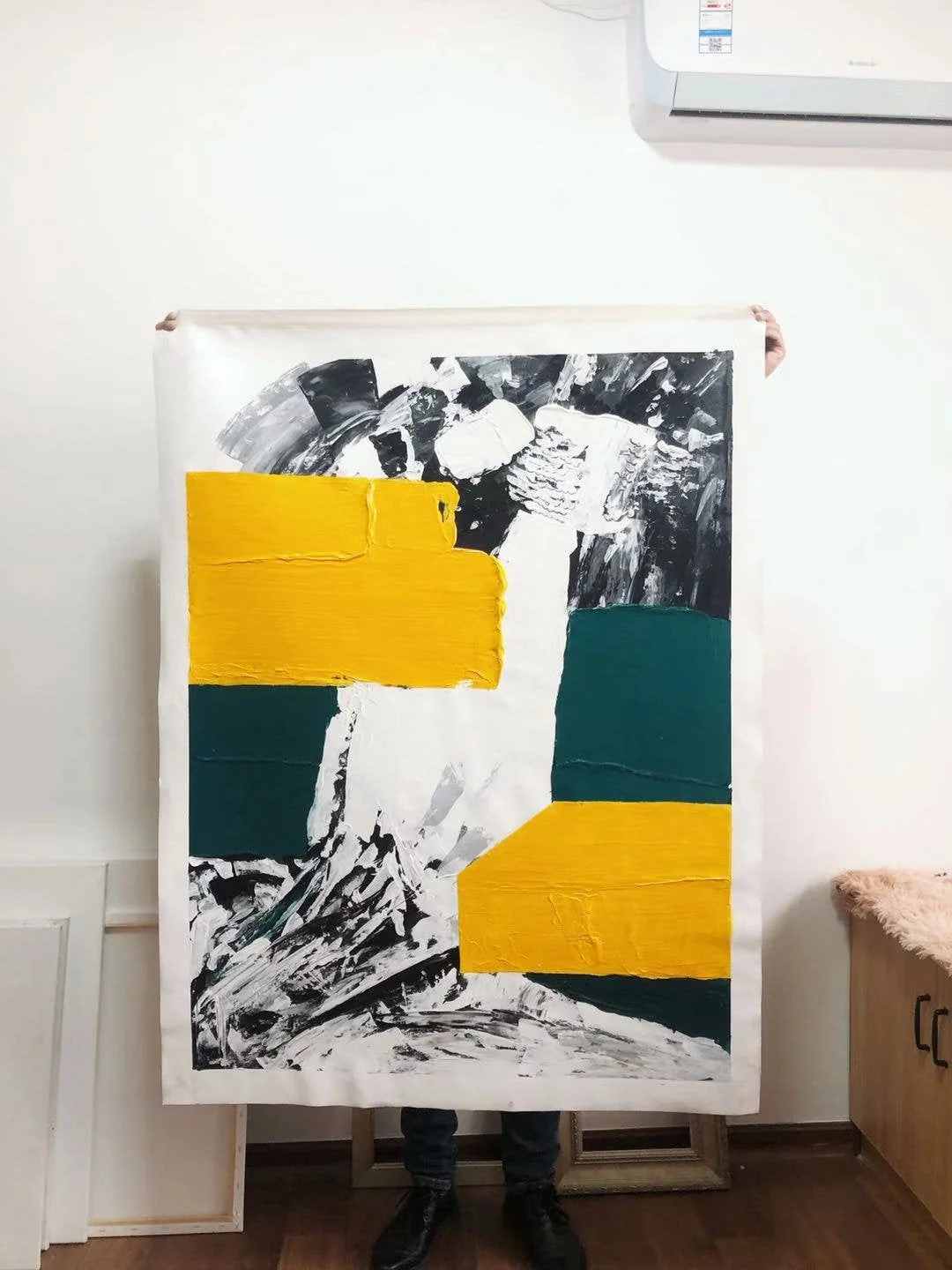 Yellow Handmade Dining Contemporary Hallway Abstract Canvas Wall Art 46XRC